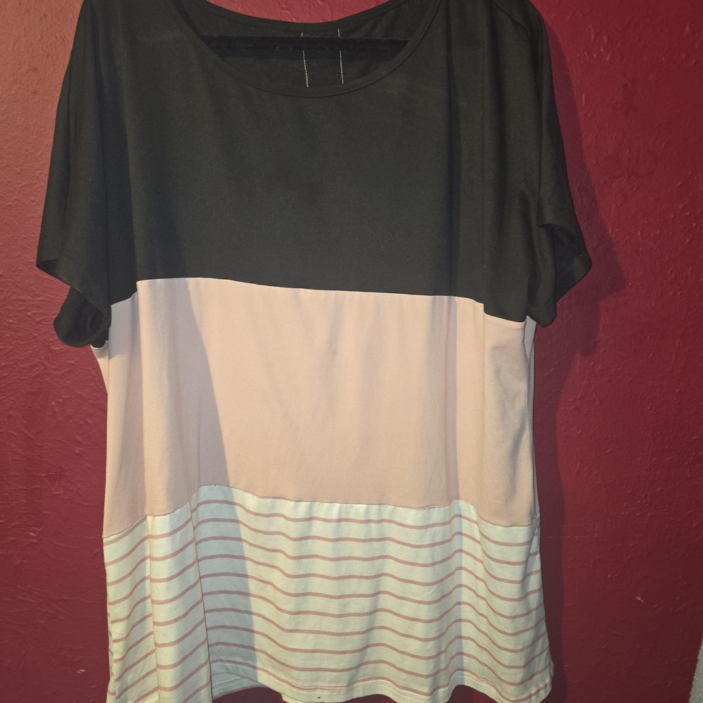 SHEIN Black and Pink Colorblock Blouse